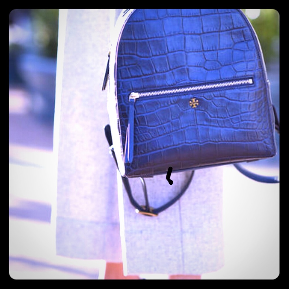 Tory Burch Croco Embossed Leather Backpack